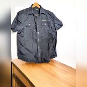 Twoce Men's LG Black Button-Up Shirt  With Epaulettes